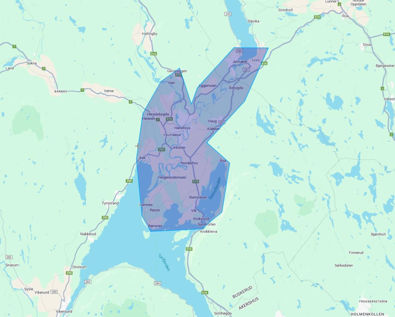 Kart Hønefoss